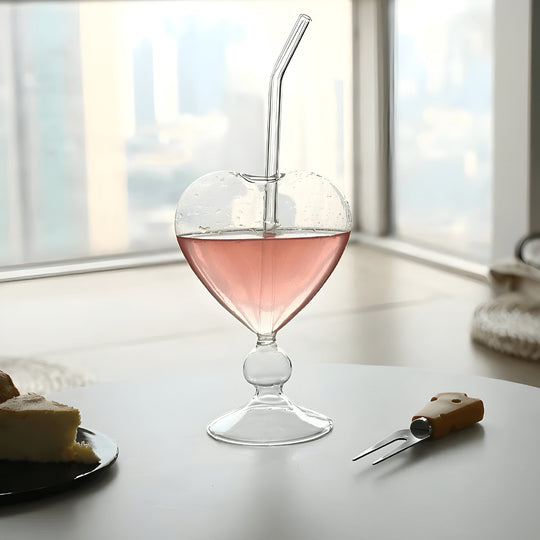 Heart-shaped 300ml glass with straw for drinks, cocktails & juices – Beirut Lebanon.