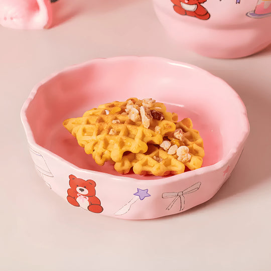 Premium pink ceramic bowl with waffle, strawberries, and berries – Beirut Lebanon