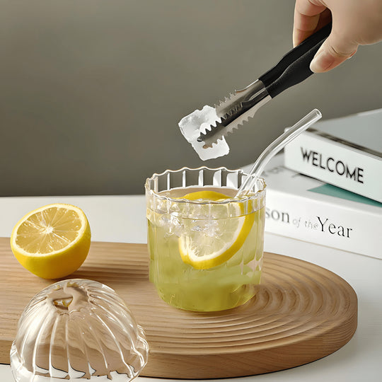 450ml ribbed glass mug with straw and lid – stylish tumbler for iced coffee, milk, juice, tea, smoothies, and beer.