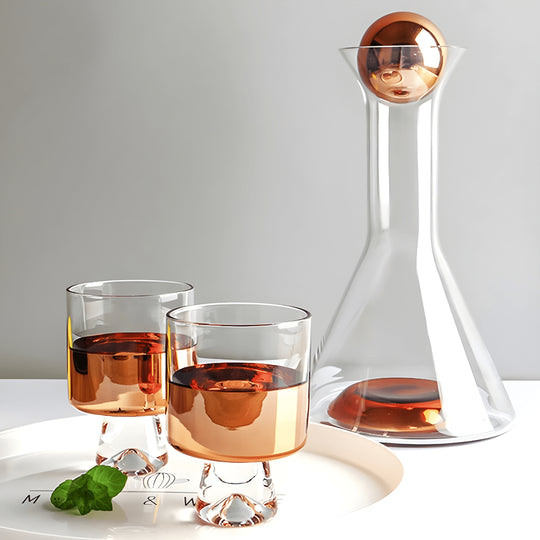 Luxury whiskey and wine decanter set with copper finish