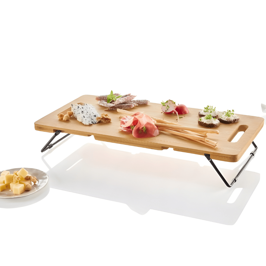 Bamboo serving board with foldable legs and handles – Livarno Home