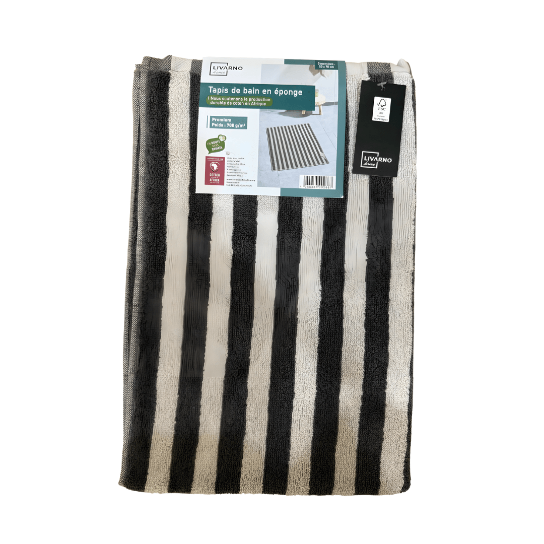 Black & White Striped Bath Mat 50×70 cm – Modern Cotton Design