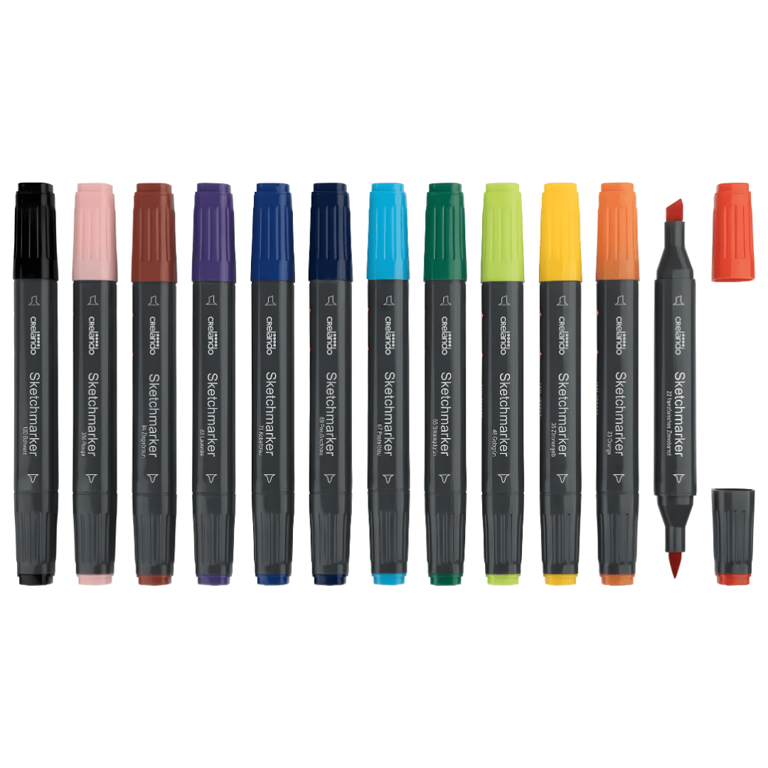 Crelando premium sketch markers set of 12 dual-tip alcohol-based art pens in plastic box – available in Basic or Pastel colors, Beirut Lebanon