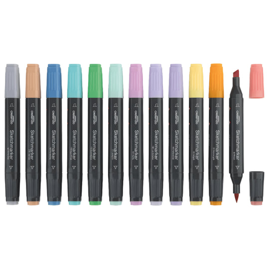 Crelando premium sketch markers set of 12 dual-tip alcohol-based art pens in plastic box – available in Basic or Pastel colors, Beirut Lebanon