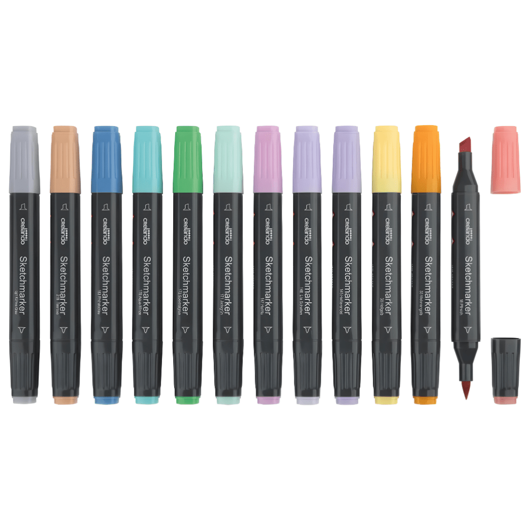 Crelando premium sketch markers set of 12 dual-tip alcohol-based art pens in plastic box – available in Basic or Pastel colors, Beirut Lebanon