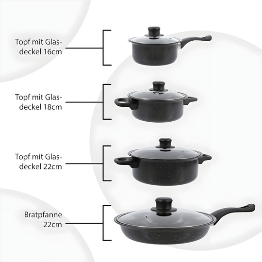 German Line 13-piece non-stick cookware set with glass lids and kitchen utensils – elegant pots and pans for everyday cooking in Beirut Lebanon.