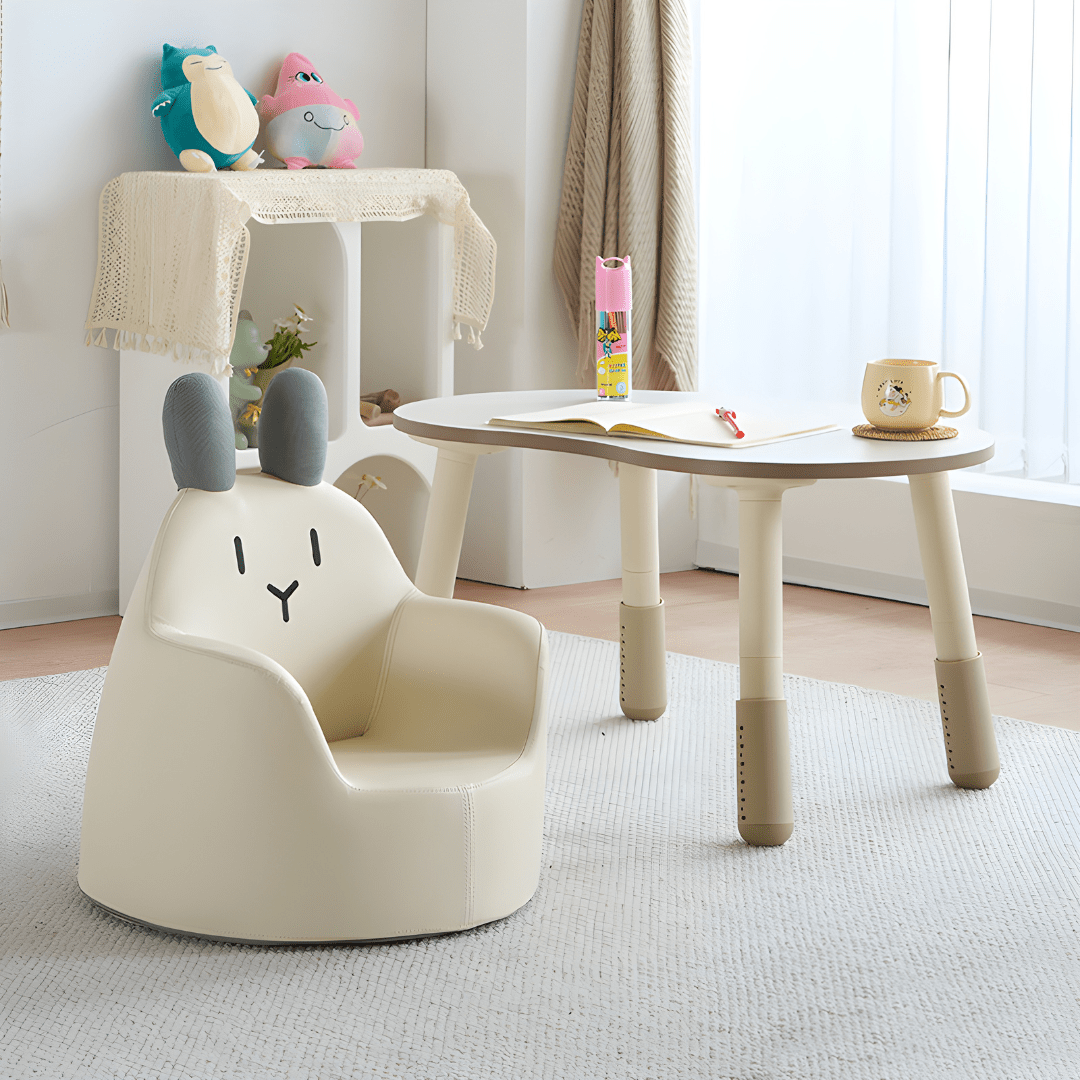 Adjustable kids study desk and chair set made from eco-friendly polywood, peanut-shaped table, safe design, Lebanon