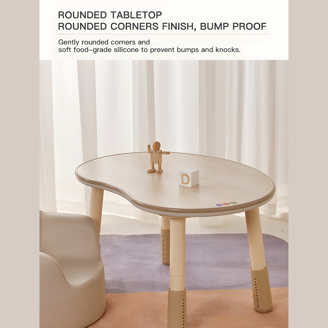 Adjustable kids study desk and chair set made from eco-friendly polywood, peanut-shaped table, safe design, Lebanon