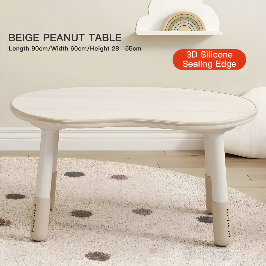 Adjustable kids study desk and chair set made from eco-friendly polywood, peanut-shaped table, safe design, Lebanon