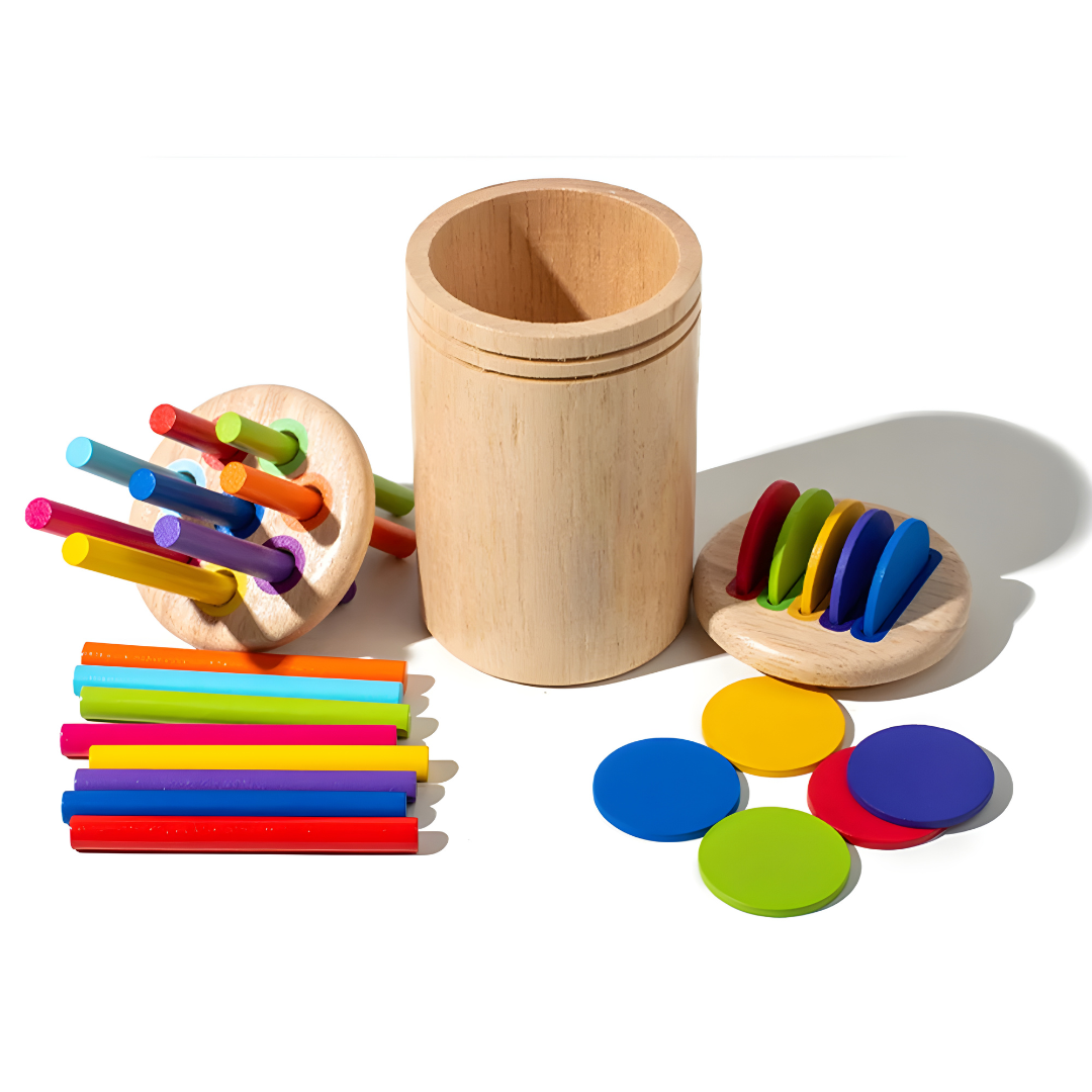Montessori wooden shape and color sorting toy for toddlers made from natural wood in Lebanon