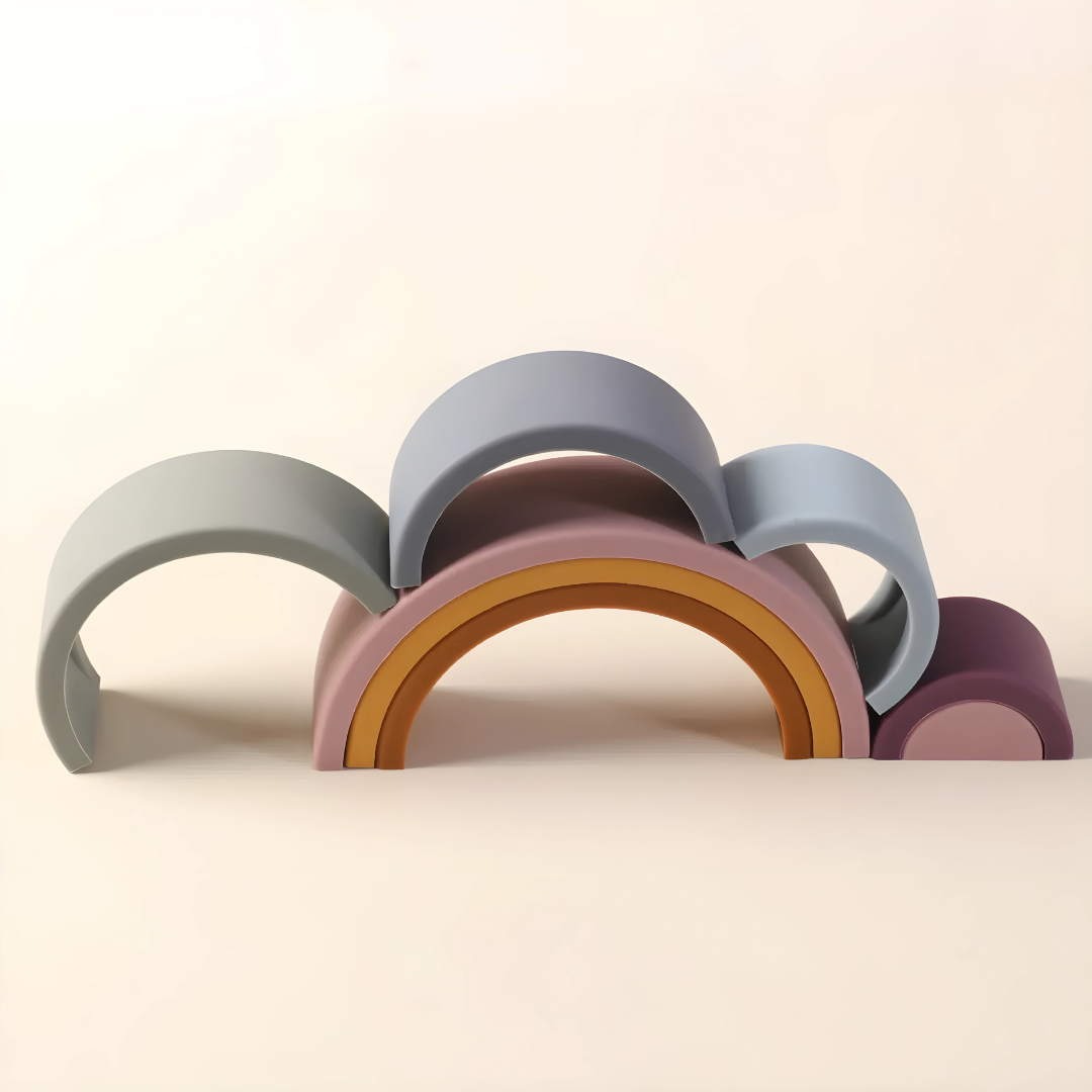 BPA-free silicone baby rainbow stacking toy for toddlers and teething