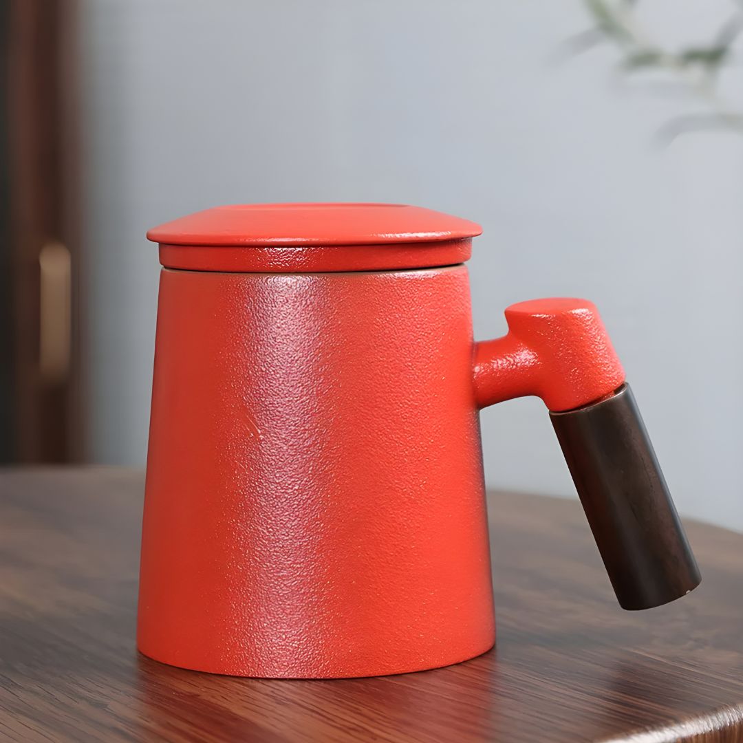 400ml Premium Porcelain Mug with Wooden Handle and Ceramic Infuser – Perfect for Coffee and Tea Lovers in Lebanon