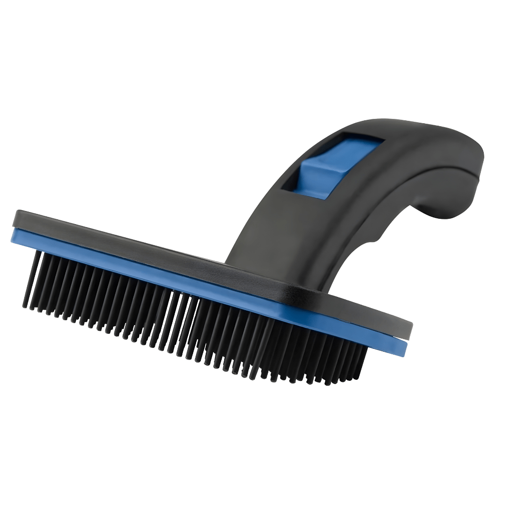 Zoofari Dog and Cat Hair Brush with Self-Cleaning Button – Black with Blue Grip