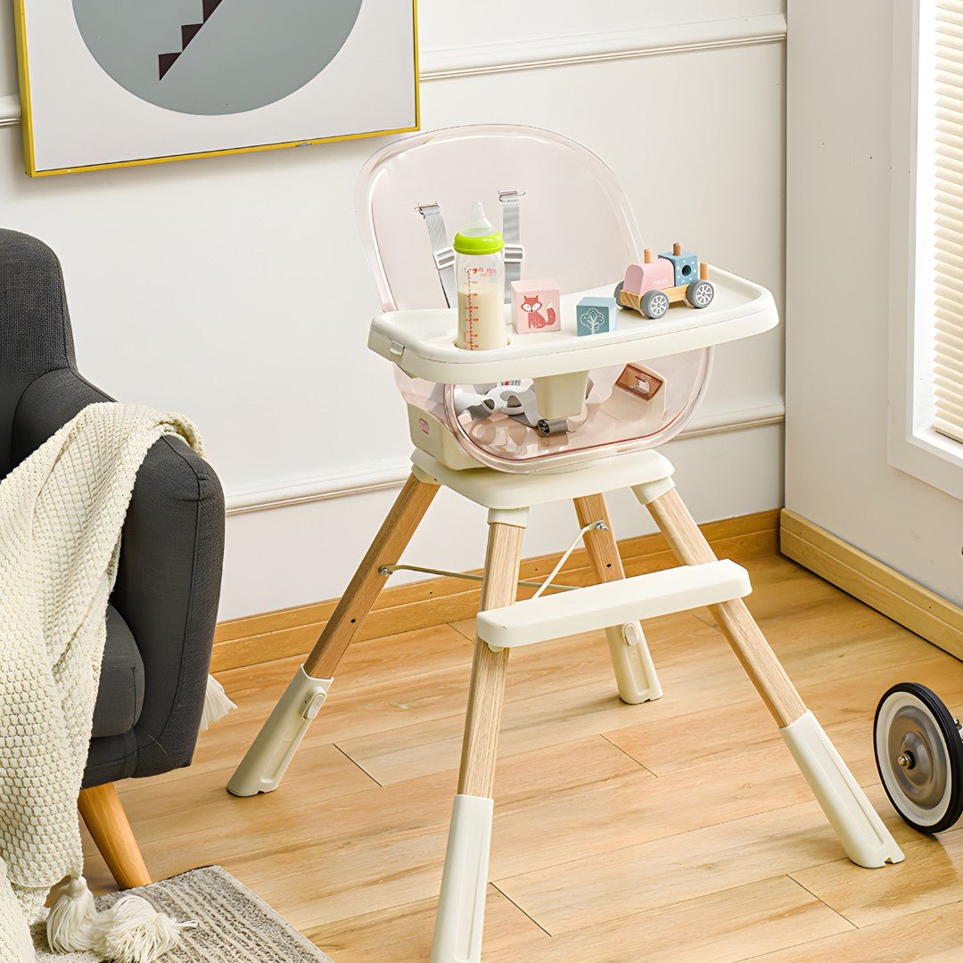 European Household Baby High Chair with Wooden Legs – Multifunction Feeding Seat for 6M–4Y Kids in Beirut Lebanon