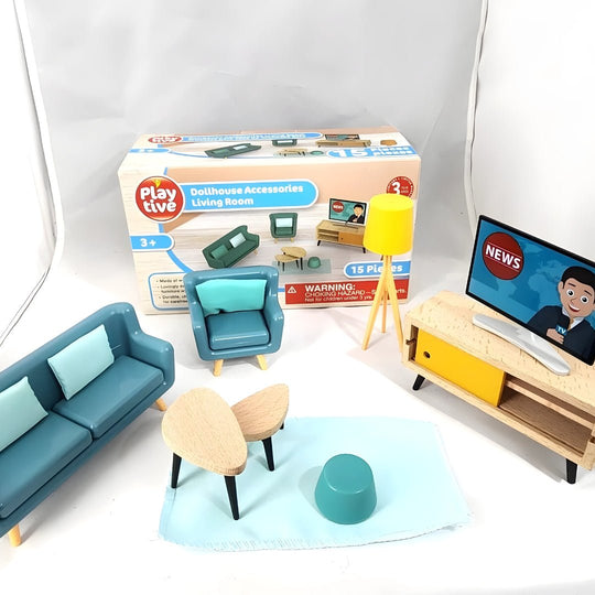 Playtive wooden dollhouse furniture set 15 pieces for kids role play