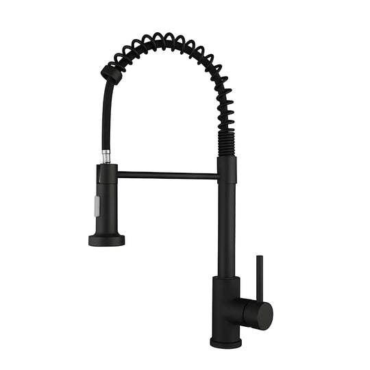 Pull-out kitchen sink faucet with 360 degree rotating spring design