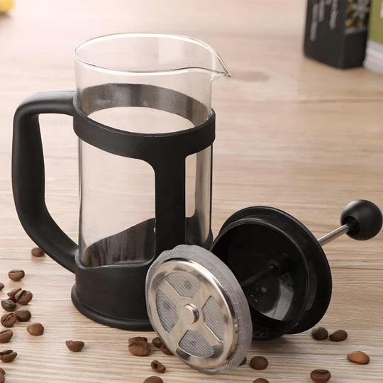 French Press coffee maker – black frame, borosilicate glass, stainless steel filter, 1000ml