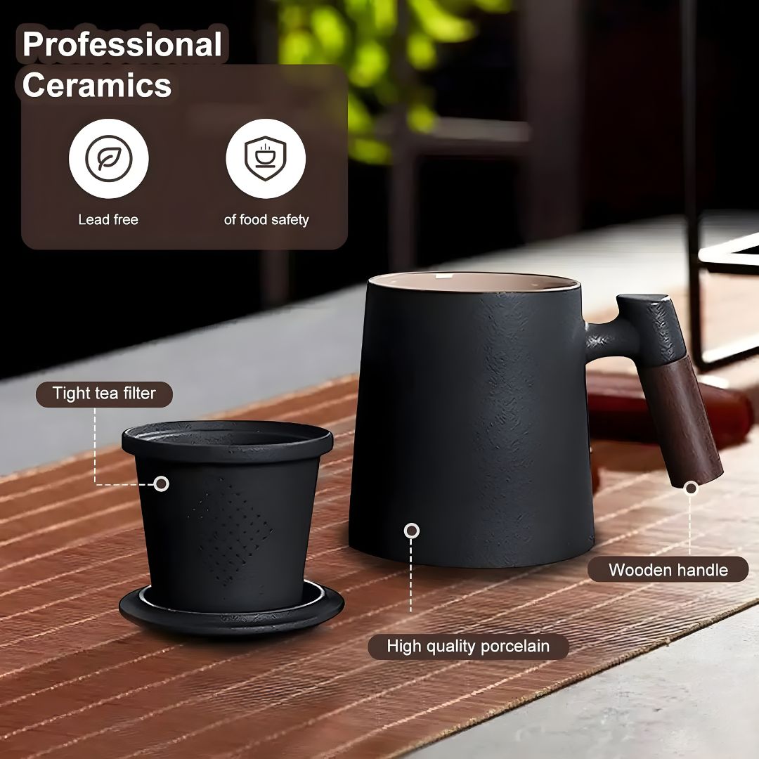 400ml Premium Porcelain Mug with Wooden Handle and Ceramic Infuser – Perfect for Coffee and Tea Lovers in Lebanon