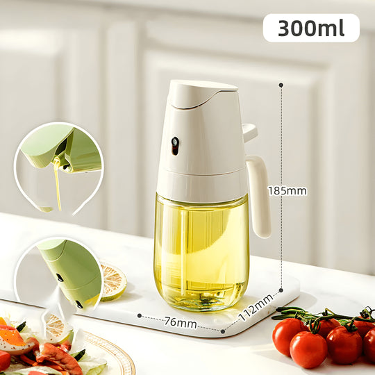 2-in-1 300ml glass oil dispenser bottle with spray and pour functions