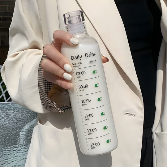 500 ml borosilicaatglas waterfles met glazen deksel en tijdmarkering