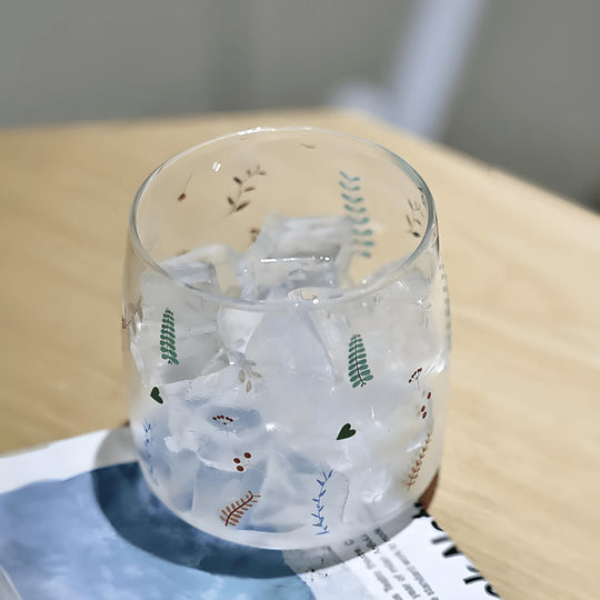 300ml heat-resistant borosilicate glass cups with elegant floral and botanical patterns — perfect for serving coffee, tea, juice, or desserts in Beirut homes and cafés.