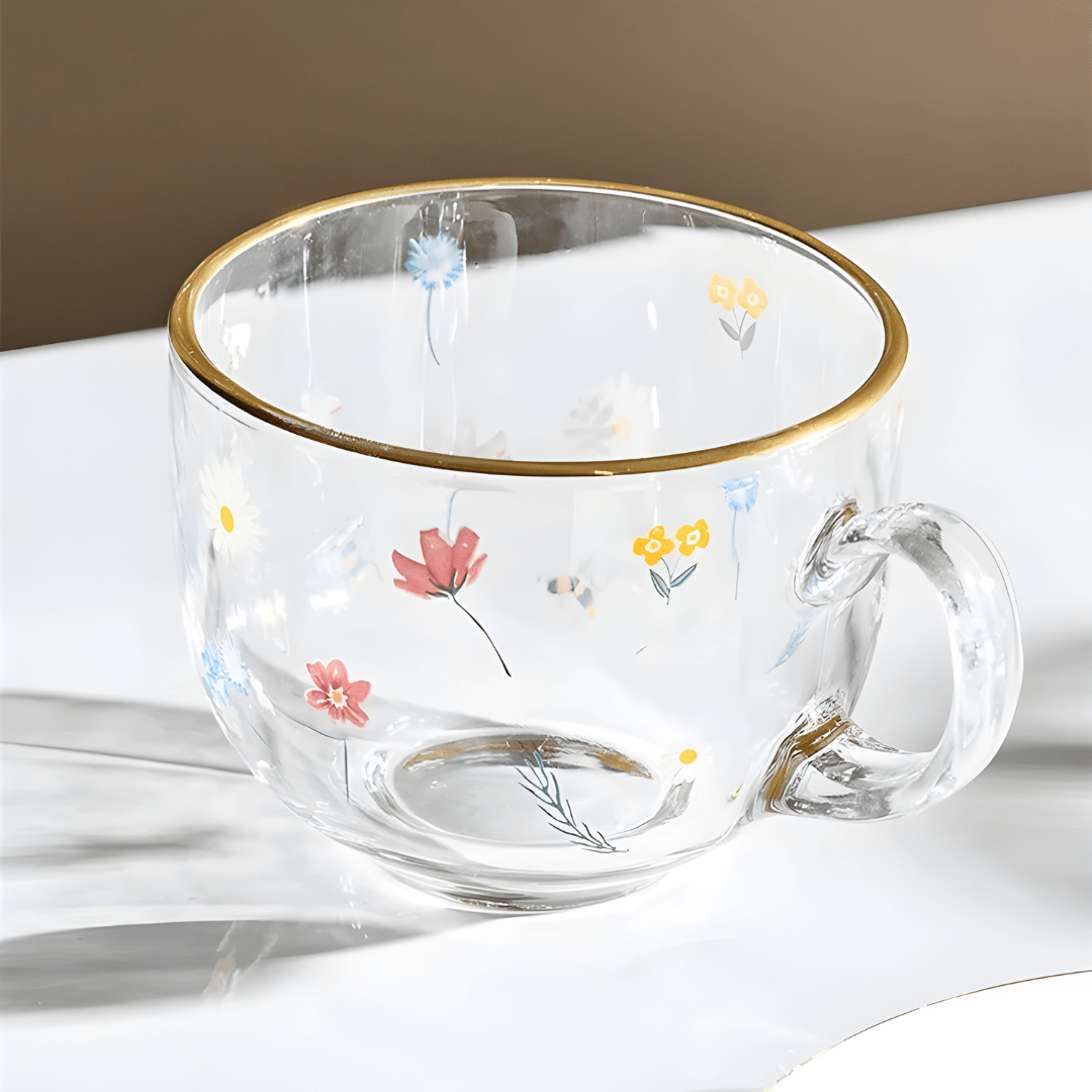 Elegante glazen mok van 470 ml met keramische schotel