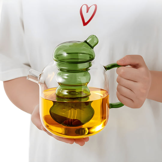 Elegant 1000ml glass teapot with removable infuser, available in green or bronze – heat-resistant teaware for blooming and loose teas in Beirut Lebanon