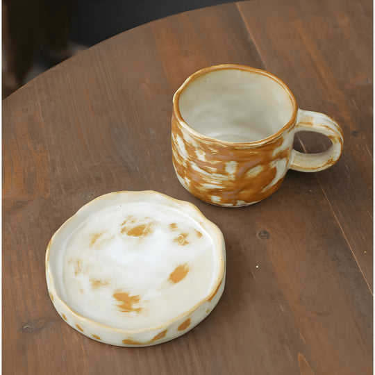 Japanse stijl ruw aardewerk theekop en schotelset 270ML