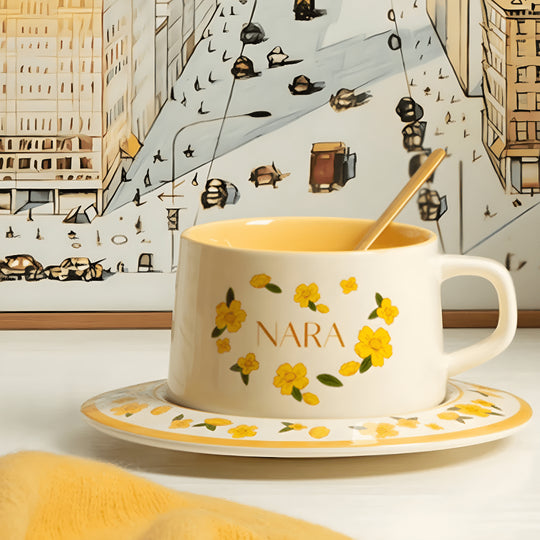 230ml porcelain tea cup with saucer featuring floral artwork and smooth finish – elegant European-style drinkware