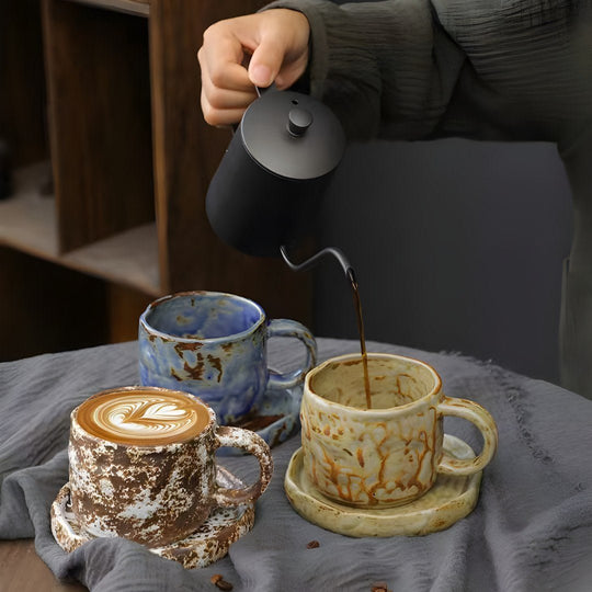 Japanse stijl ruw aardewerk theekop en schotelset 270ML