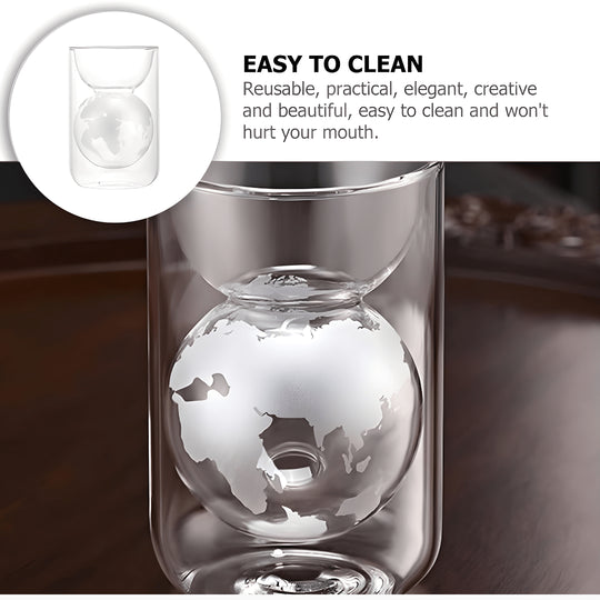 160ml Double-Layer Borosilicate Earth Glass – 3D World Map Cup