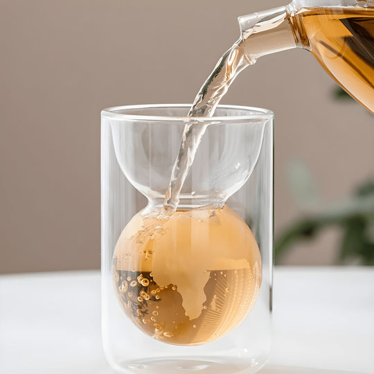 Double-layer borosilicate glass cup with 3D world map globe design, 160ml