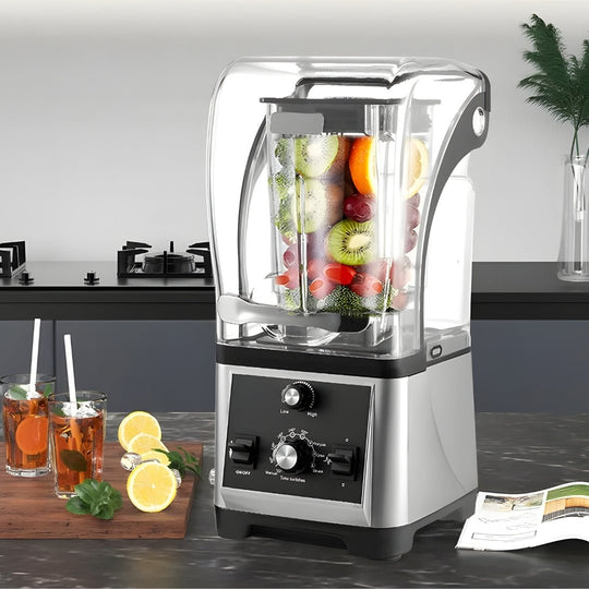 Heavy Duty 2200W blender with thick soundproof lid and 1.8L container. Ideal for juices, smoothies, ice crushing, restaurants, coffee shops, and home use in Beirut, Lebanon.