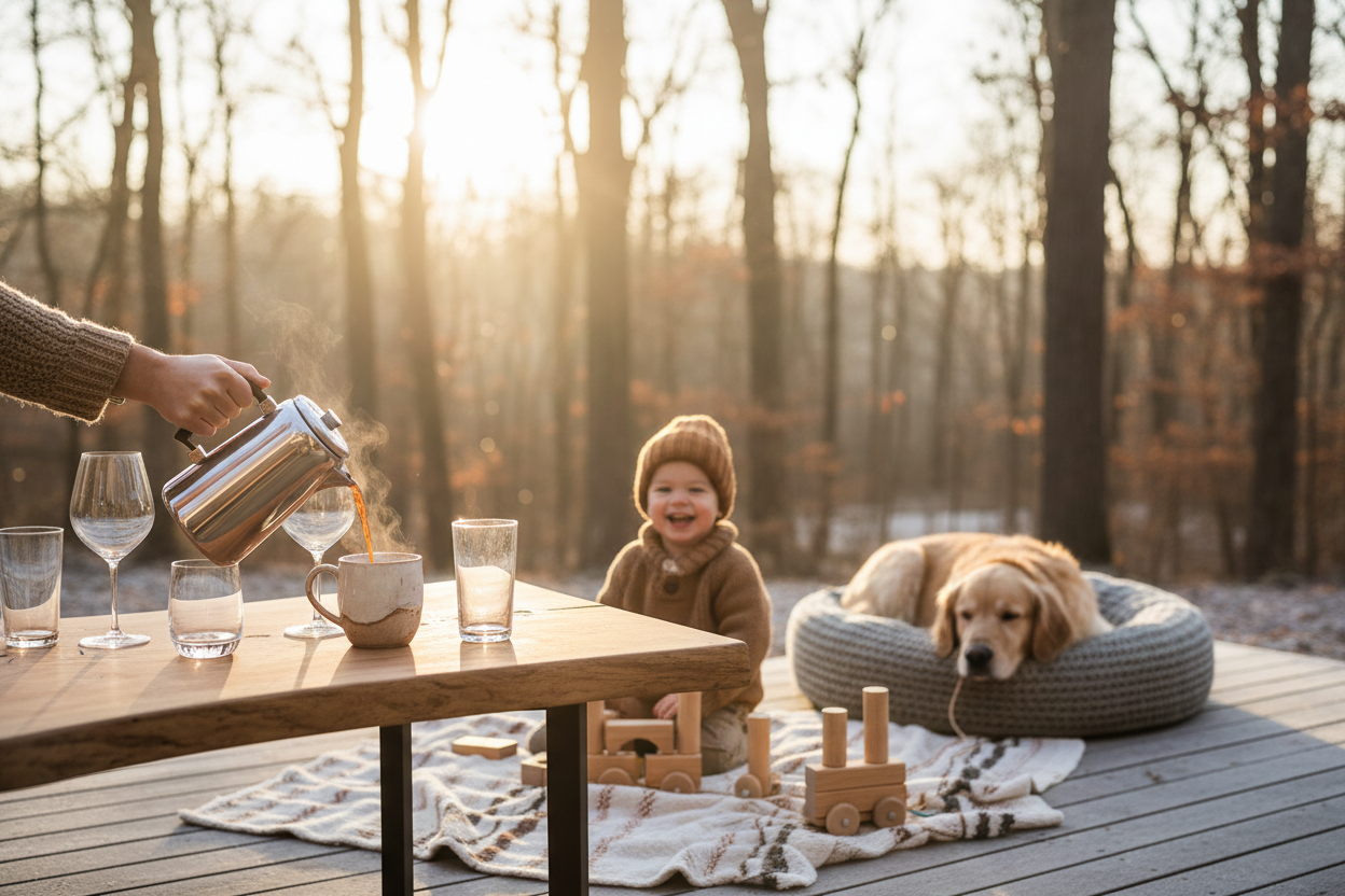 Backyard winter sunshine scene