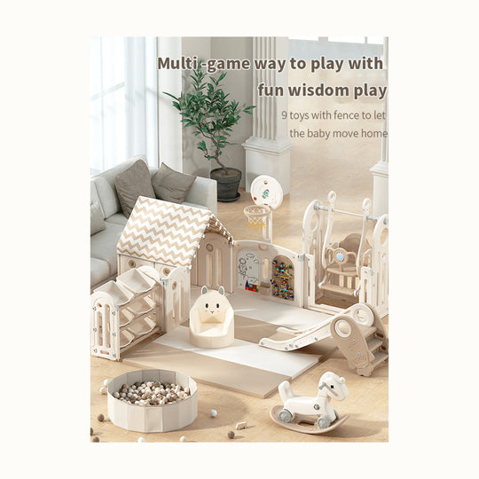 Foldable Baby Fence with House Baby Playpen and Matching Toys 240 × 200 × 63 CM - EUROPEAN HOUSE HOLD