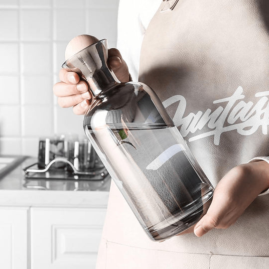 Handmade High Borosilicate Glass Jug Set with Bamboo Lid and 4 Glasses - EUROPEAN HOUSE HOLD