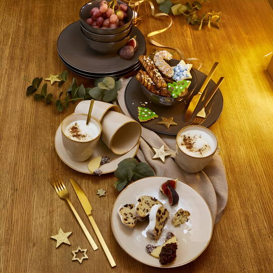 Ceramic tableware set with 4 cups and 4 plates in assorted colors, durable and dishwasher safe, stylish design for daily use and entertaining.