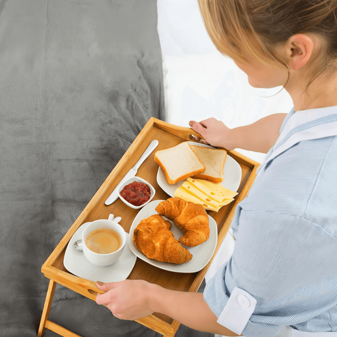 Premium bamboo bed and serving tray with folding legs and handles, perfect for breakfast in bed or serving meals – available in Beirut Lebanon