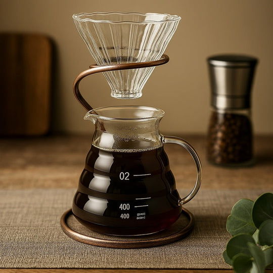 500ml borosilicate glass coffee dripper set with stainless stand and cone filter – Lebanon