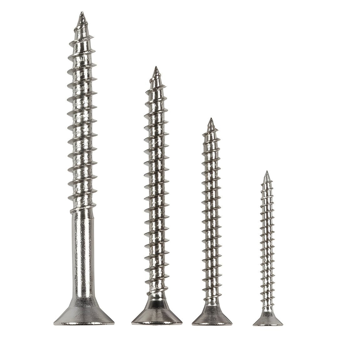 Close-up of Parkside stainless steel screws – assorted sizes for wood and chipboard
