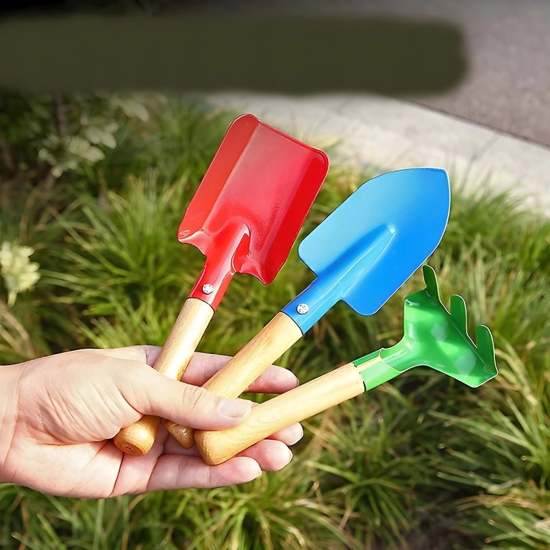 3-piece kids garden tool set with shovels and rake for outdoor play in Beirut – ideal for garden, beach, or sandbox in Lebanon
