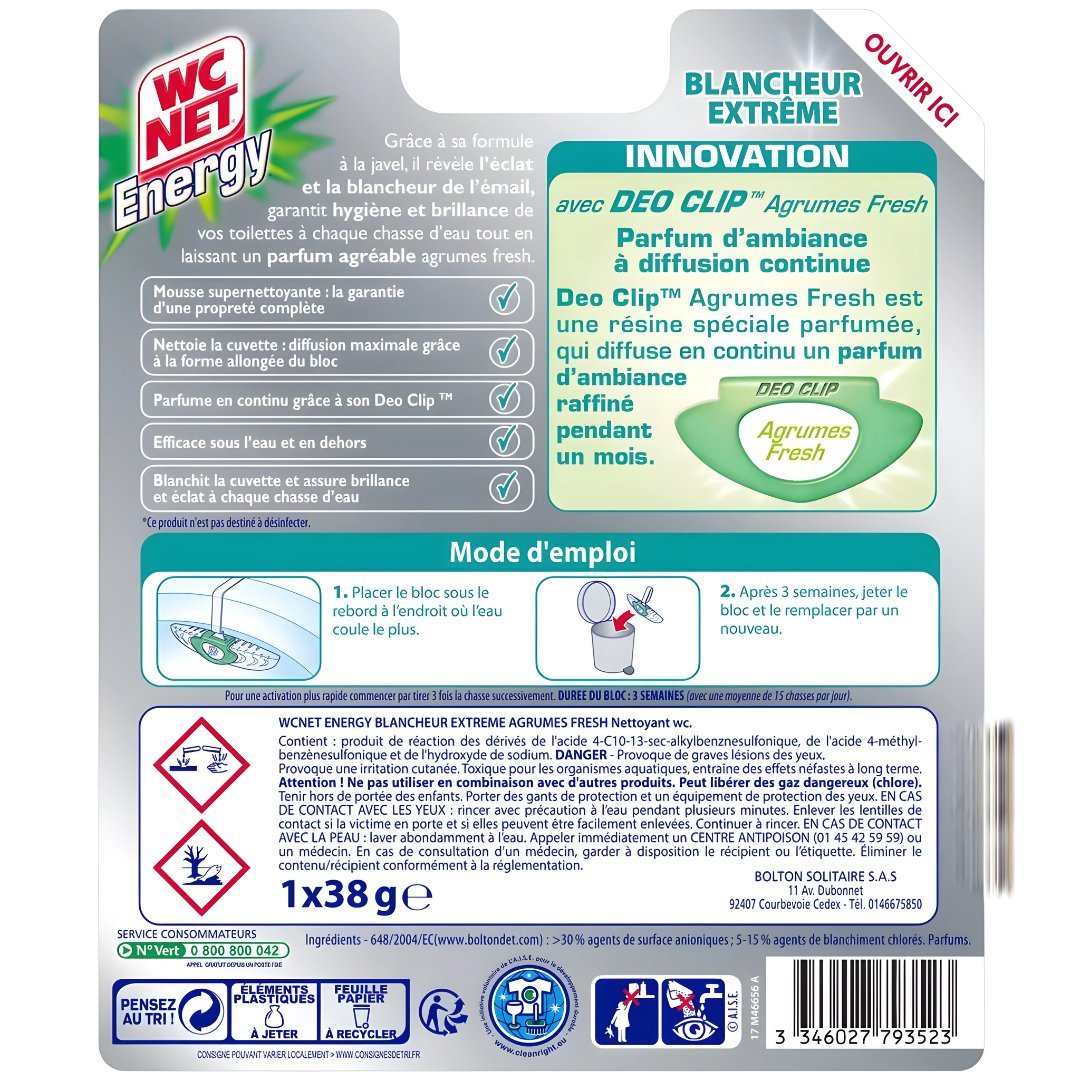 WC NET Energy Toilet Block with Bleach – Citrus Fresh 38g (Made in EU)