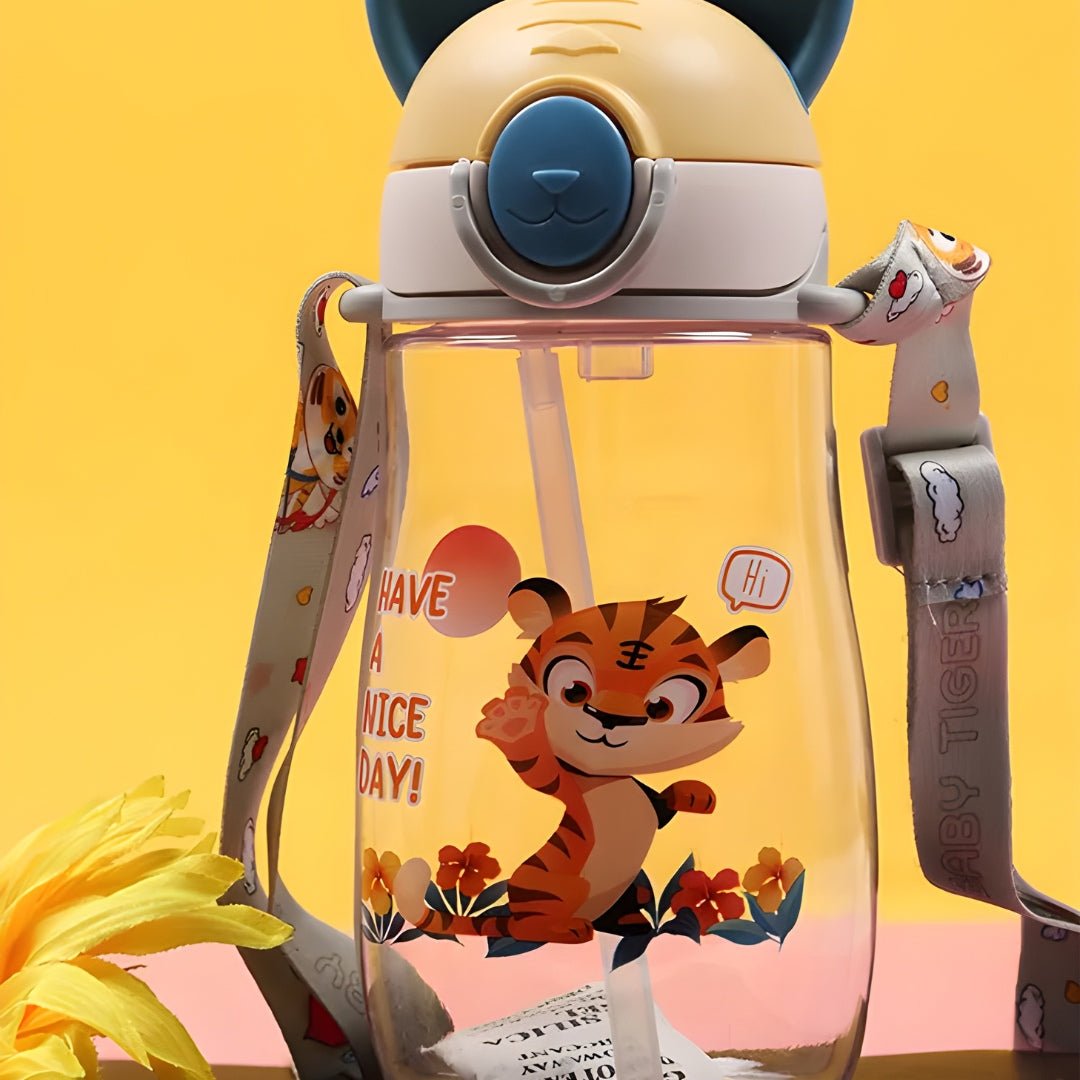 Cute Cartoon Tiger Water Bottles with Straps – 4 Color Options
