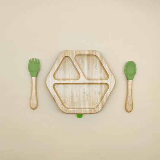 Wooden Children Dinner Bamboo Leaf Plate With Spoon & Fork - EUROPEAN HOUSE HOLD
