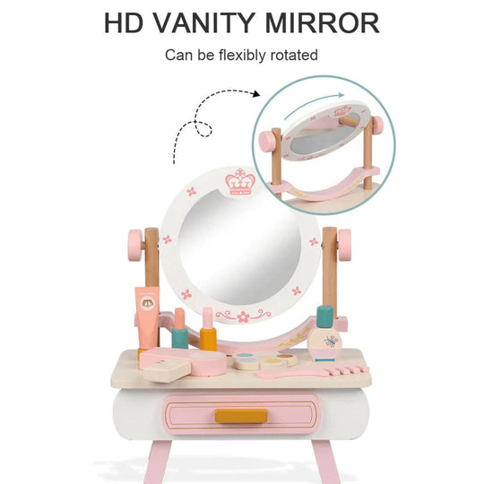 Wooden kids makeup vanity dresser with mirror and pink accessories – Beirut Lebanon