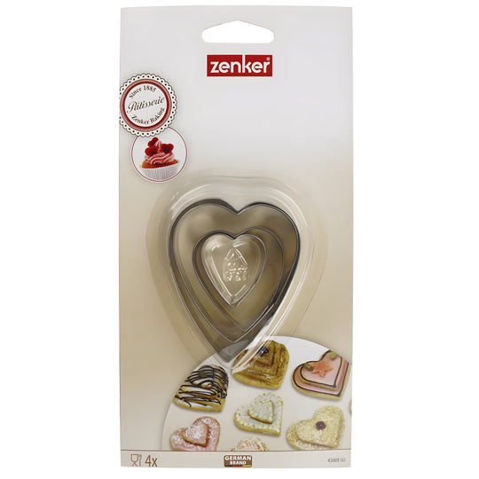 ZENKER Heart Shape Cookie Cutter Set – 3 Stainless Steel Pieces for Baking