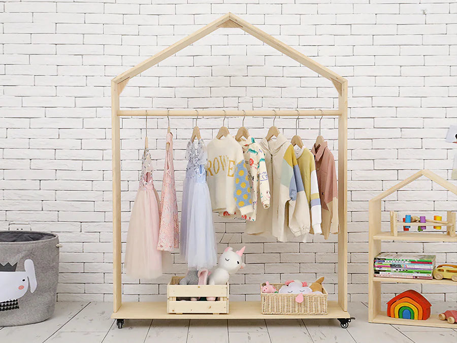 Stylish Kids House Clothing Rack in Oak