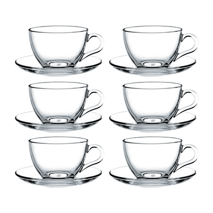 12-Piece Glass Cups with Saucers for 238ml - EUROPEAN HOUSE HOLD