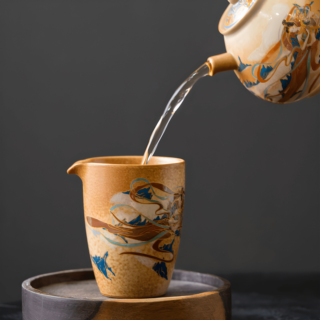 220ml ceramic pouring pitcher hand painted artisan tea coffee server dunhuang style