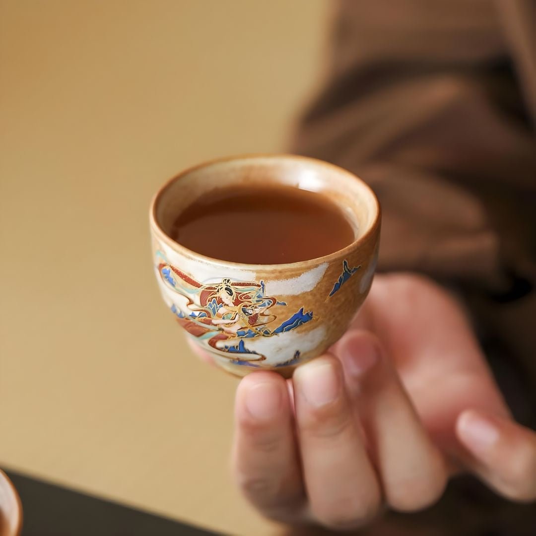 Velora ceramic cup 70ml hand painted artisan cup Lebanese coffee Turkish coffee tea cup vintage design